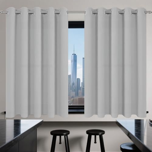 CAOBAOF Gardinen mit Kräuselband 160 x 140 cm Thermo Vorhang Gegen Kälte Und Hitze Blickdichte Vorhänge Verdunklungsvorhänge mit Ösen, Waschbar für Jedes Fenster, Hellgrau von CAOBAOF