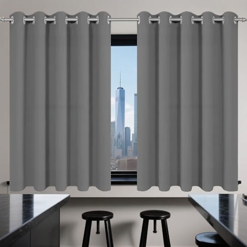 CAOBAOF Gardinen mit Kräuselband 170 x 220 cm Thermo Vorhang Gegen Kälte Und Hitze Blickdichte Vorhänge Verdunklungsvorhänge mit Ösen, Waschbar für Jedes Fenster, Dunkelgrau von CAOBAOF