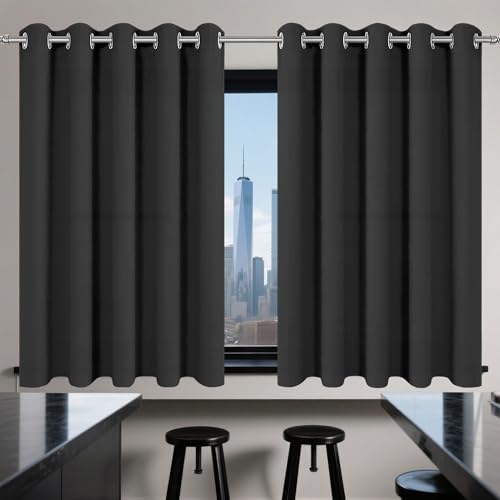 CAOBAOF Gardinen mit Kräuselband 190 x 210 cm Thermo Vorhang Gegen Kälte Und Hitze Blickdichte Vorhänge Verdunklungsvorhänge mit Ösen, Waschbar für Jedes Fenster, Schwarz von CAOBAOF