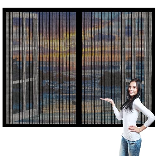 Fliegennetz Fenster Magnet 122 x 113 cm Insektenschutz Klettband Fliegengitter Fenster Ohne Bohren mit Starkem Klettband für Wohnzimmer, Schwarz von CAOBAOF
