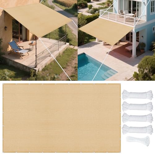 Sonnensegel 625 x 686 cm Rechteckig Atmungsaktiv Sonnenschutz Windschutz Segel Baldachin mit Ösen Seil HDPE UV Schutz Ohne Bohren für Außenbereich Garten, Sandgelb Sonnensegel 625 x 686 cm Rechteckig Atmungsaktiv Sonnenschutz Windschutz Segel Baldachin mit Ösen Seil HDPE UV Schutz Ohne Bohren für Außenbereich Garten, Sandgelb von CAOBAOF