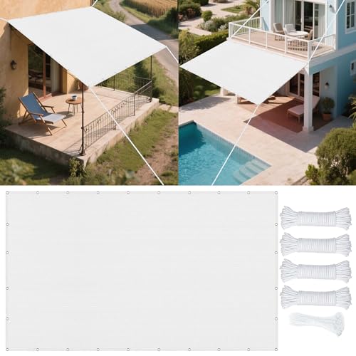 Sonnensegel 628 x 681 cm Rechteckig Atmungsaktiv Sonnenschutz Windschutz Segel Baldachin mit Ösen Seil HDPE UV Schutz Ohne Bohren für Außenbereich Garten, Weiß Sonnensegel 628 x 681 cm Rechteckig Atmungsaktiv Sonnenschutz Windschutz Segel Baldachin mit Ösen Seil HDPE UV Schutz Ohne Bohren für Außenbereich Garten, Weiß von CAOBAOF