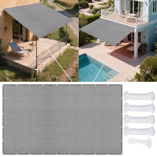 Sonnensegel 635 x 689 cm Rechteckig Atmungsaktiv Sonnenschutz Windschutz Segel Baldachin mit Ösen Seil HDPE UV Schutz Ohne Bohren für Außenbereich Garten, Hellgrau Sonnensegel 635 x 689 cm Rechteckig Atmungsaktiv Sonnenschutz Windschutz Segel Baldachin mit Ösen Seil HDPE UV Schutz Ohne Bohren für Außenbereich Garten, Hellgrau von CAOBAOF
