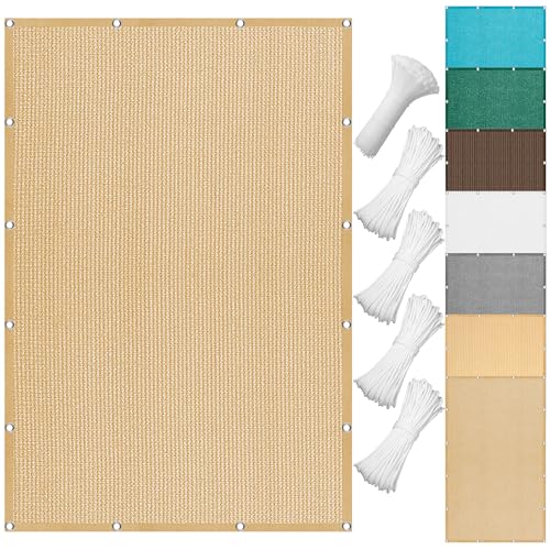 Sonnensegel Rechteckig 470 x 590 cm Rechteckig Atmungsaktiv 98% UV Schutz Regenschutz Überdachung Vielen Größen mit Spannseilen für Garten Terrasse Outdoor Camping, Sandgelb von CAOBAOF