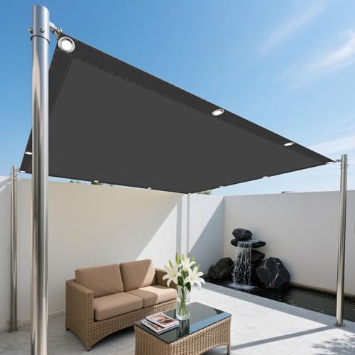 Sonnensegel Wasserdicht 1.2 x 9 m Rechteckig Wasserdicht 98% UV Schutz Garten Schattierungsnetz mit Spannseilen mit Ösen für Draußen Patio Terrasse Camping, Dunkelgrau von CAOBAOF
