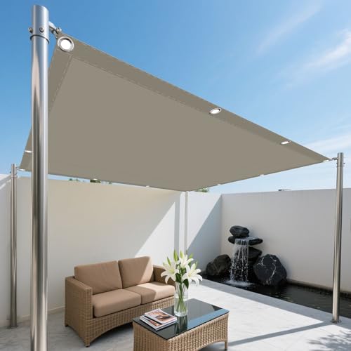 Sonnensegel Wasserdicht 9 x 10 m Rechteckig Wasserdicht 98% UV Schutz Garten Schattierungsnetz mit Spannseilen mit Ösen für Draußen Patio Terrasse Camping, Khaki von CAOBAOF