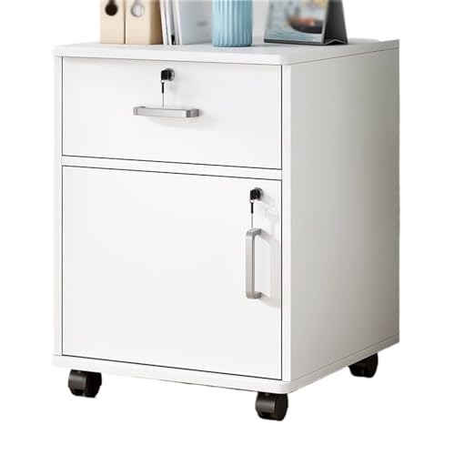 Aktenschrank, Büroschrank, Holz, eine Schublade mit einer Tür, Aufbewahrungsschrank, Aktenschrank mit Schloss, Aufbewahrung, Radschieber, kleiner Seitenschrank, Büroschrank (weiß) von CAOJLjiaxiang-2012