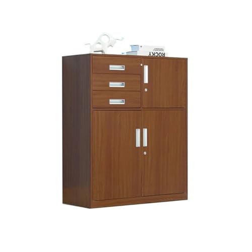 Aktenschrank, multifunktionaler Büro-Aktenschrank mit Schloss, großes Fassungsvermögen, 3 Schubladen, Daten-Aufbewahrungsschrank, 1 Eisen, Haushaltsaufbewahrungsschrank, Büroschrank (braun) von CAOJLjiaxiang-2012