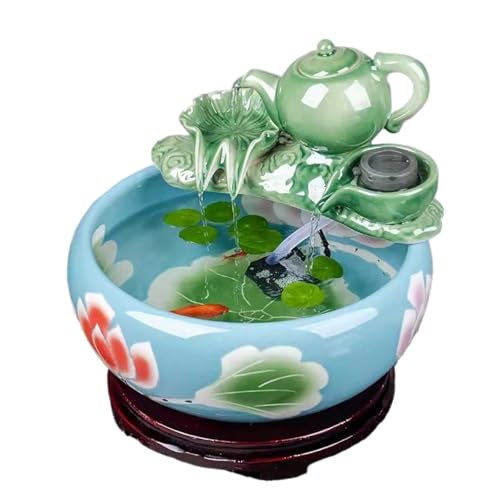 Aquarium, rund, aus Keramik, für Schildkröten, Wohnzimmer, kleines Haus, Schreibtisch, dekoratives Aquarium mit Wasserpumpe und dekorativer Keramik-Teekanne, Blau, 32 cm x 14 cm Aquarium, rund, aus Keramik, für Schildkröten, Wohnzimmer, kleines Haus, Schreibtisch, dekoratives Aquarium mit Wasserpumpe und dekorativer Keramik-Teekanne, Blau, 32 cm x 14 cm von CAOJLjiaxiang-2012