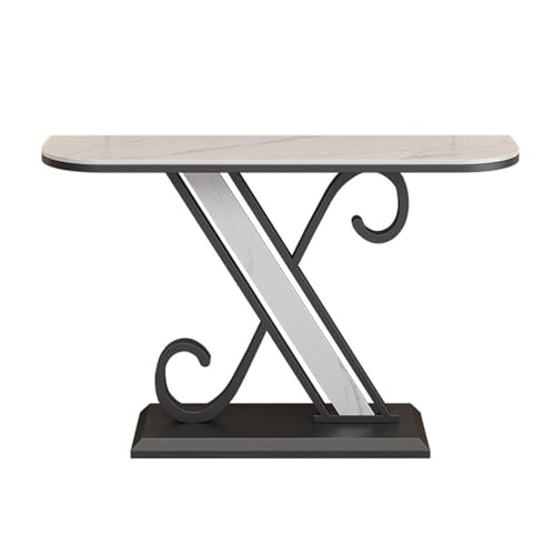 Beistelltisch Konsolentisch für den Eingangsbereich, moderner Couchtisch für Wohnzimmer, stabiles Metallgestell, Tischplatte mit synthetischem Marmorfurnier (schwarz, groß) von CAOJLjiaxiang-2012