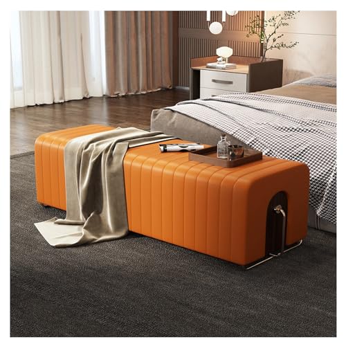 Bettbank, gepolsterte Kunstlederbank, Ottomane, modern, getuftet, lange Bank, Kunstfell-Eingangsbank mit Metallbeinen, Bettbank für Wohnzimmer, Schlafzimmer, Bank (Orange) von CAOJLjiaxiang-2012