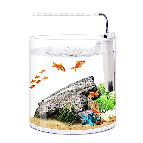 CAOJLjiaxiang-2012 Aquarium, ökologisch, gerader Schreibtisch, klein, niedlich, transparent, rund, Aquarium, Haus, Wohnzimmer, Büro, Filter, LED-Licht, Fischglas (mittel) von CAOJLjiaxiang-2012