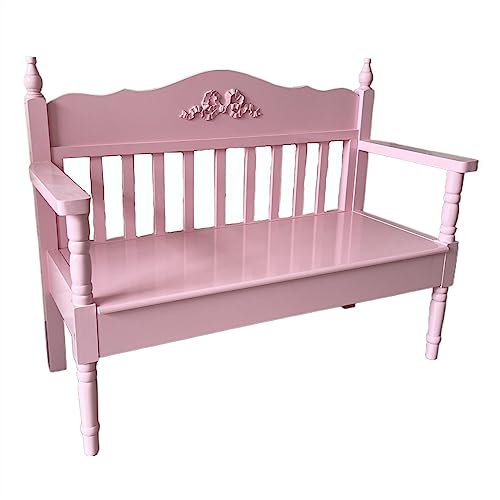 CAOJLjiaxiang-2012 Outdoor Bank 2 Personen Bank für Außen und Innen, 106,4 cm Massivholz Balkonbank mit Rückenlehne Armlehnen Elegante Kiefer Freizeitstühle Park Gartenbank (Rosa) von CAOJLjiaxiang-2012