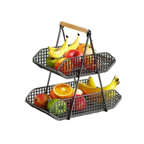Corbeille de Fruits Obstkorb, 2-stöckig, mit Holzgriff, Obstaufbewahrungsständer, Corbeille de Fruits (Schwarz, Groß) von CAOJLjiaxiang-2012