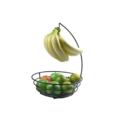 Corbeille de Fruits Obstkorb Obstschale mit Bananenaufhänger Haken, Gemüse-Aufbewahrungsregal, Snack-Ständer, Corbeille de Fruits (schwarz) von CAOJLjiaxiang-2012