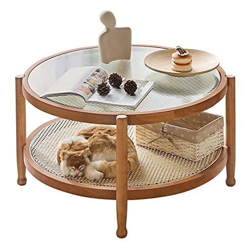 Couchtisch, moderner Couchtisch aus Glas, rund, 80 cm, für Wohnzimmer, 2-stöckig, Glasplatte, Couchtisch mit Stauraum und Holzbeinen, einfacher und moderner Mitteltisch für kleine Räume Couchtisch, moderner Couchtisch aus Glas, rund, 80 cm, für Wohnzimmer, 2-stöckig, Glasplatte, Couchtisch mit Stauraum und Holzbeinen, einfacher und moderner Mitteltisch für kleine Räume von CAOJLjiaxiang-2012
