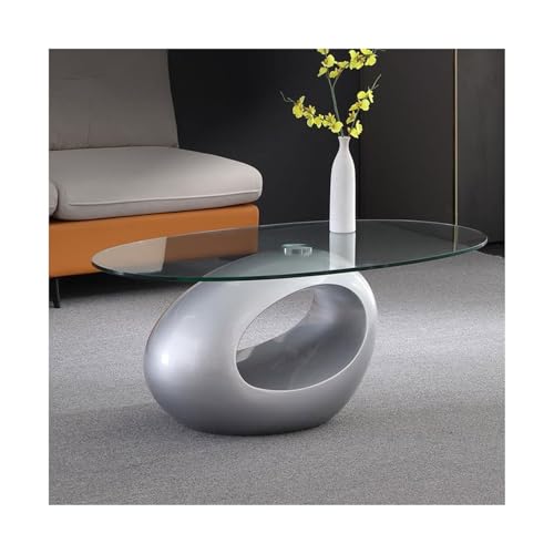 Couchtisch, ovaler Couchtisch, Wohnzimmertisch mit Ablage, 84 cm, gehärtetes Glas, moderner Couchtisch, Sofa, Mitteltisch, einfache Montage, Mitteltische (Silber) von CAOJLjiaxiang-2012
