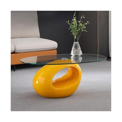 Couchtisch, ovaler Couchtisch, Wohnzimmertisch mit Ablage, 84 cm, gehärtetes Glas, moderner Couchtisch, Sofa, Mitteltisch, einfache Montage, Mitteltische (gelb) von CAOJLjiaxiang-2012
