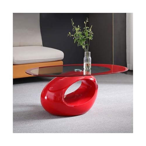 Couchtisch, ovaler Couchtisch, Wohnzimmertisch mit Ablage, 84 cm, gehärtetes Glas, moderner Couchtisch, Sofa, Mitteltisch, einfache Montage, Mitteltische (rot) von CAOJLjiaxiang-2012