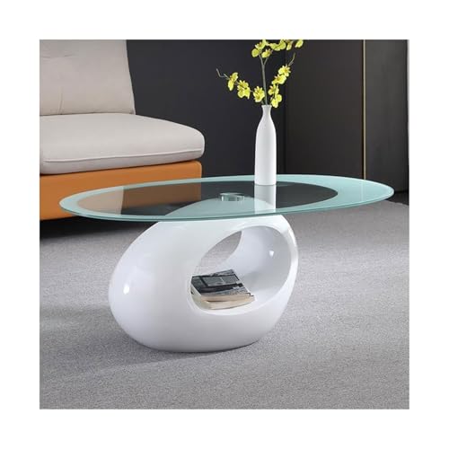 Couchtisch, ovaler Couchtisch, Wohnzimmertisch mit Ablage, 84 cm, gehärtetes Glas, moderner Couchtisch, Sofa, Mitteltisch, einfache Montage, Mitteltische (weiß) von CAOJLjiaxiang-2012