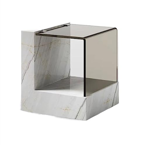 Couchtisch aus natürlichem Marmor mit Tischplatte aus gehärtetem Glas, 2-stöckiger quadratischer Beistelltisch mit Ablage, robuster Couchtisch Kantentisch, Nachttisch, Nachttisch für kleine Räume von CAOJLjiaxiang-2012