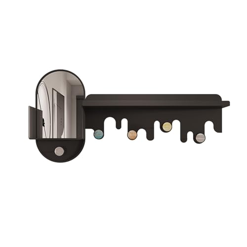Garderobenleiste Wandhalterung Garderobenleiste Regal Wandmontage mit Spiegel, Eingangsgarderobe mit 5 Haken, Wandschwebendes Regal mit Hutablage, für Küche, Schlafzimmer, Badezimmer Wandgarderobe von CAOJLjiaxiang-2012