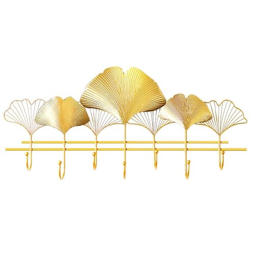 Garderobenleiste Wandhalterung Garderobenleiste Wandhalterung - Modern, Gold Metall Wandgarderobe, Ginkgoblatt Stabile Wandhakenleiste zum Aufhängen von Mantel, Jacke, Kleidung, Hutwand Kleiderhaken von CAOJLjiaxiang-2012