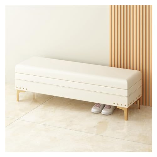 Gepolsterte Aufbewahrungsbank mit Nagelrand | Ottomane mit Stauraum für Wohnzimmer und Schlafzimmer | dekorative Möbel für Zuhause Fußbank (weiß, 80 x 40 x 40 cm) von CAOJLjiaxiang-2012