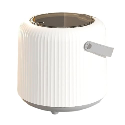 Kleiner Schreibtisch-Mülleimer mit Druckdeckel, runder Aufsatzabfalleimer mit Inneneimer und Griff für Couchtisch, Nachttisch, Waschtisch-Badezimmer-Mülleimer (weiß) von CAOJLjiaxiang-2012