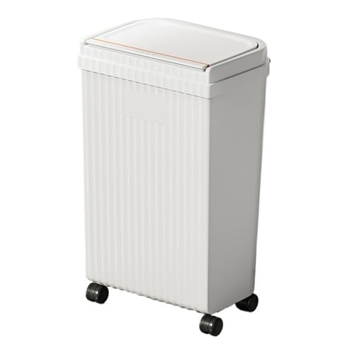 Küchenabfalleimer mit Rädern, 20 Liter, Deckel mit Druckverschluss, Kunststoff, Mülleimer für Badezimmer, Wohnzimmer, Büro, Garage, Badezimmer, Mülleimer (weiß) von CAOJLjiaxiang-2012