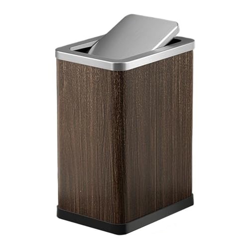 Luxuriöser Edelstahl-Mülleimer mit Außenschicht aus PU-Leder, 10/15 Liter, schmaler Mülleimer mit 360°-Schwenkdeckel für Badezimmer, Schlafzimmer, Büro, Badezimmer, Mülleimer (Braun, 15 l) von CAOJLjiaxiang-2012