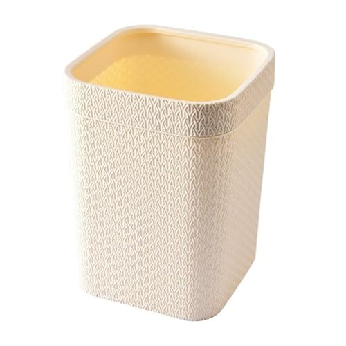 Moderner Rattan-Mülleimer, quadratischer Kunststoff-Mülleimer mit Druckring, für Wohnzimmer, Schlafzimmer, Büro, Badezimmer, 1,2 l, Beige von CAOJLjiaxiang-2012