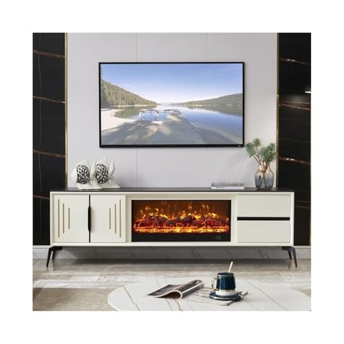 Moderner TV-Ständer mit realistischer Flamme Kamineinsatz, TV Medienkonsole mit Aufbewahrungsschrank und Schubladen, weißer Deko-Kamin Moderner TV-Ständer mit realistischer Flamme Kamineinsatz, TV Medienkonsole mit Aufbewahrungsschrank und Schubladen, weißer Deko-Kamin von CAOJLjiaxiang-2012