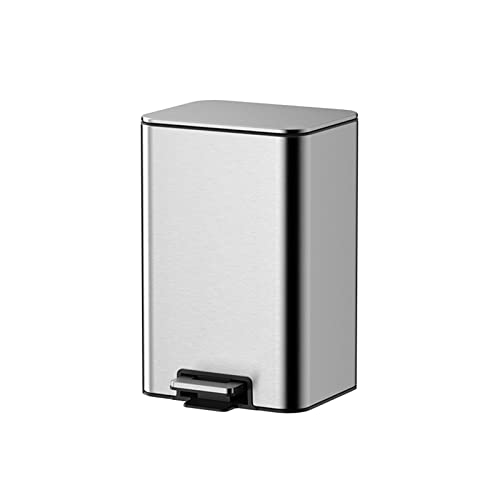 Mülleimer 8 l/12 l/15 l, Haushalts-Edelstahl-Mülleimer, Wohnzimmer, Schlafzimmer, Büro, Papierkorb mit Abdeckung, Badezimmer-Mülleimer (Silber, 12 l) von CAOJLjiaxiang-2012