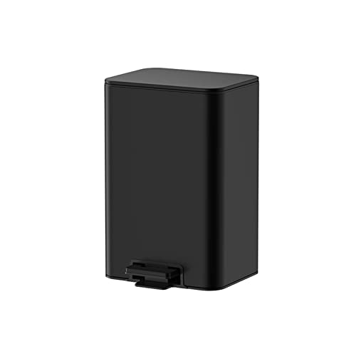 Mülleimer 8 l/12 l/15 l, Haushalts-Edelstahl-Mülleimer, Wohnzimmer, Schlafzimmer, Büro, Papierkorb mit Abdeckung, Badezimmer-Mülleimer (schwarz, 12 l) von CAOJLjiaxiang-2012
