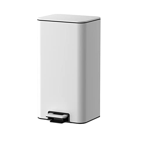 Mülleimer 8 l/12 l/15 l, Haushalts-Edelstahl-Mülleimer, Wohnzimmer, Schlafzimmer, Büro, Papierkorb mit Abdeckung, Badezimmer-Mülleimer (weiß, 15 l) von CAOJLjiaxiang-2012