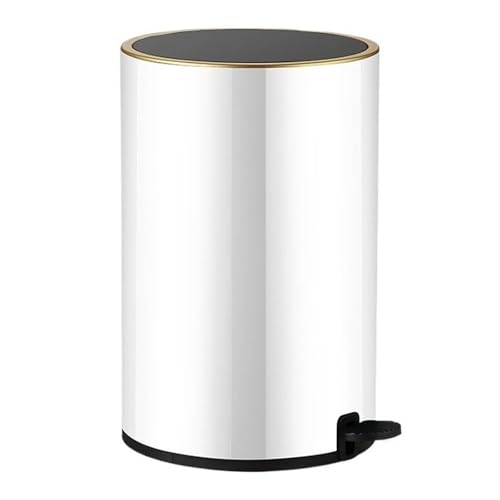Mülleimer aus Edelstahl mit Deckel, runder 8/12 l, Abfalleimer mit Fußpedal für Küche, Badezimmer, Wohnzimmer, Schlafzimmer, Büro, Badezimmer, Abfalleimer (Weiß, 12 l) von CAOJLjiaxiang-2012