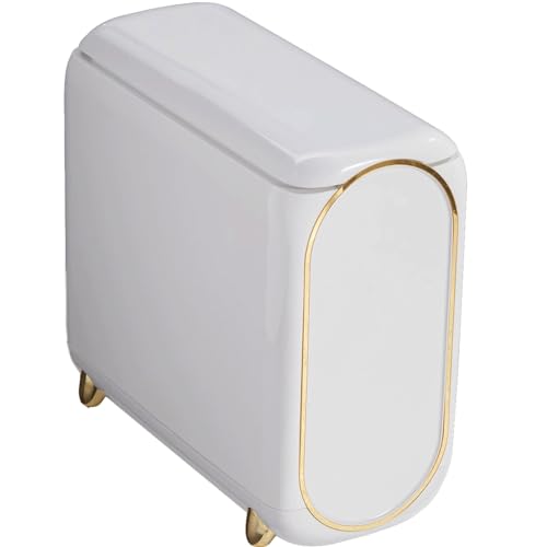 Mülleimer für Haushalt, Räder, leicht, luxuriös, Schlafzimmer, Wohnzimmer, schmaler Schlitz, Mülleimer, Badezimmer, Küche, Sandwich, hochwertiger Mülleimer für Badezimmer, Weiß von CAOJLjiaxiang-2012