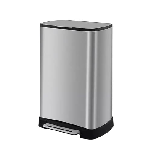 Mülleimer für Küche, Haushalt, Edelstahl, Wohnzimmer, WC, Badezimmer, Büro, Pedaltyp mit Deckel, großes Fassungsvermögen, Badezimmer-Mülleimer (Silber, 13 l) von CAOJLjiaxiang-2012