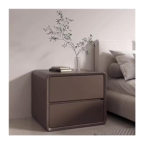 NightStands Nachttisch aus Holz, zwei Schubladen, ohne Griffe, Mikrofaser-Leder, Nachttisch (Braun, mittel) von CAOJLjiaxiang-2012