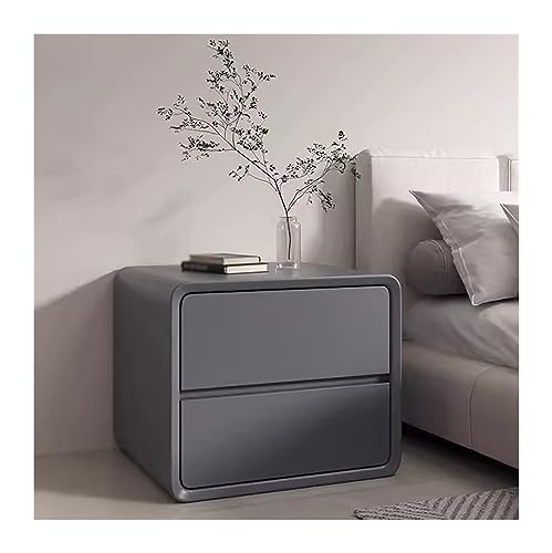 NightStands Nachttisch aus Holz, zwei Schubladen, ohne Griffe, Mikrofaser-Leder, Nachttisch (dunkelgrau, groß) von CAOJLjiaxiang-2012