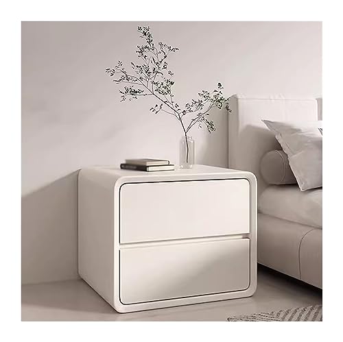 NightStands Nachttisch aus Holz, zwei Schubladen, ohne Griffe, Mikrofaser-Leder, Nachttisch (weiß, klein) von CAOJLjiaxiang-2012