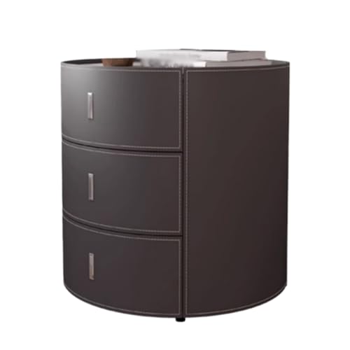 NightStands zylindrischer Nachttisch, klein, Holz, Nachttisch, Leder, 3 Schubladen, unsichtbare Schublade, Aufbewahrungsmöbel, Dunkelgrau (mittel) von CAOJLjiaxiang-2012