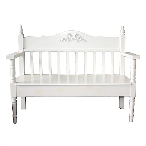 Outdoor Bank 2 Personen Bank für Außen und Innen, 106,4 cm Massivholz Balkonbank mit Rückenlehne Armlehnen Elegante Kiefer Freizeitstühle Park Gartenbank (Weiß) von CAOJLjiaxiang-2012