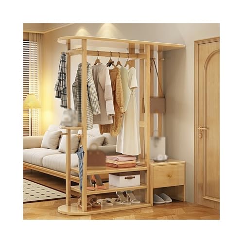 Portemanteau sur pied Massivholzgarderobe, Boden, Schlafzimmer, Haushalt, Hängender Kleiderständer, Eingangstür, vertikale Garderobe mit Aufbewahrung, Schuhbank, Portemanteau sur pied (Holz) von CAOJLjiaxiang-2012