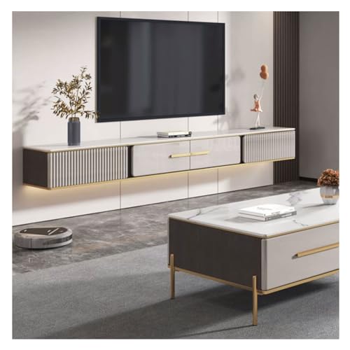 Schwebende TV-Konsole, schlichter, moderner, schwebender TV-Ständer mit 2 Schubladen, 180 cm / 200 cm, schwebt unter dem TV-Regal, wandmontiert, schwebendes TV-Regal, platzsparende Medienkonsole von CAOJLjiaxiang-2012
