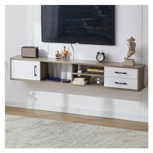 Schwimmende TV-Konsole, Wohnzimmer, TV-Regale, wandmontiert, schwimmender TV-Ständer, Unterhaltungs-Medienkonsole, großer Aufbewahrungsschrank für Zuhause, Büro, schwimmender TV-Ständer (weiß + grau von CAOJLjiaxiang-2012
