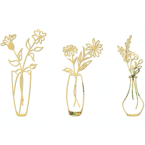 CAOMEI 3 Stück Acrylmaterial Blume Wanddeko, Acryl Wanddeko Blumen Acryl Wandskulptur, 3D Wanddeko Acryl Modern Vasen Wanddeko Abstrakt Acryl Wandkunst,Gold (Gold,S) von CAOMEI