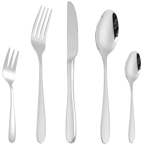 CAOPAOTI Besteckset 60 teiliges 12 Personen, Edelstahl Besteck Sets mit Messer Gabel Löffel, Elegantes Essbesteck Set für Zuhause/Restaurant, Spiegelpoliert und SpüLmaschinenfest von CAOPAOTI