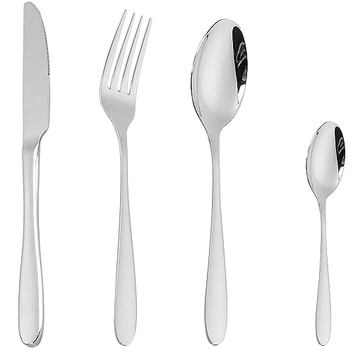 CAOPAOTI Edelstahl Besteckset 6 Personen 24 Stück, Besteck Sets mit Löffel Messer und Gabel, Schön Dünner Griff Geschirrset, Elegant Design Essbesteck Spülmaschinenfest von CAOPAOTI